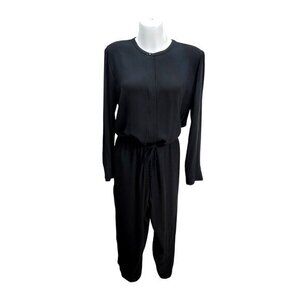 Eileen Fisher Black 100% Silk Long Sleeve Jumpsuit Romper L